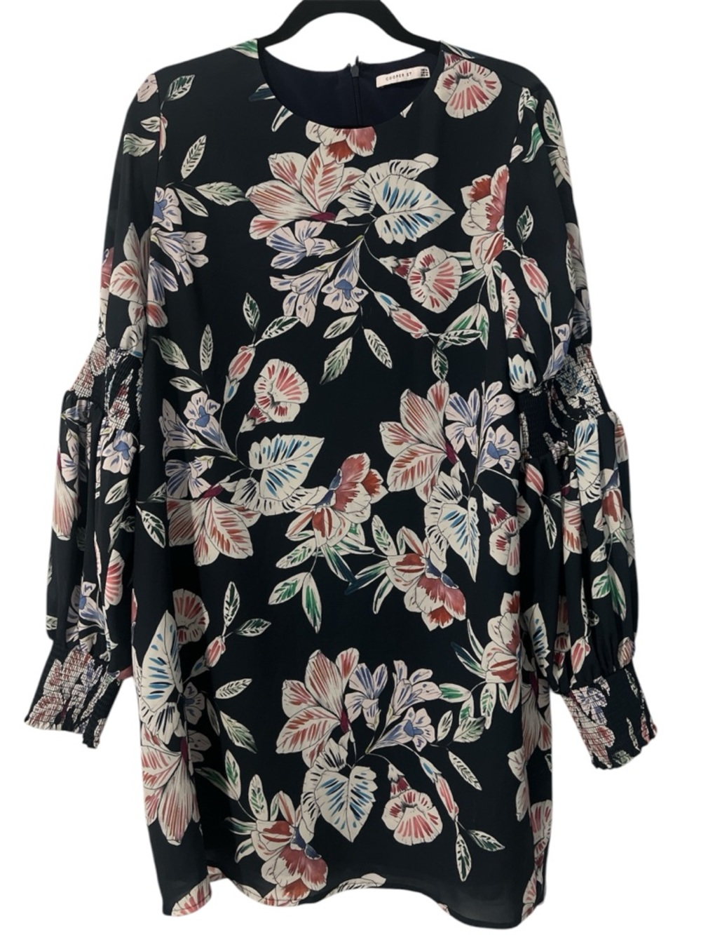 Cooper St Floral Long Sleeve Dress- Navy Blue with Multicolor Blooms